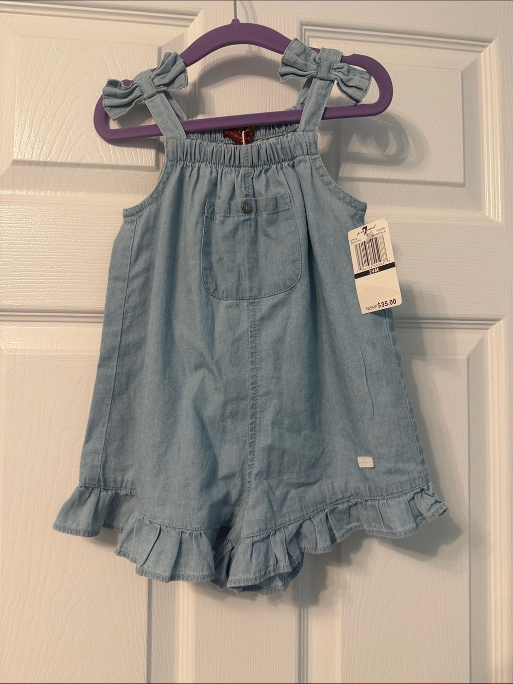 7 For All Mankind Light Blue Chambray Ruffle Romper